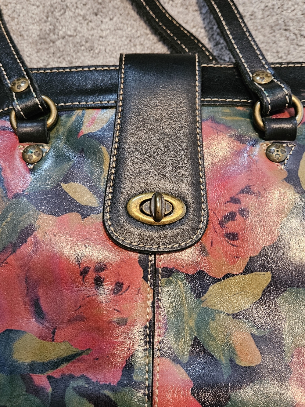 Patricia Nash Black Floral Satchel with Multicolor Bloom - Picture 3 of 6